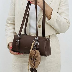 کیف دوشی زیپدار با سگک رنگ قهوهای